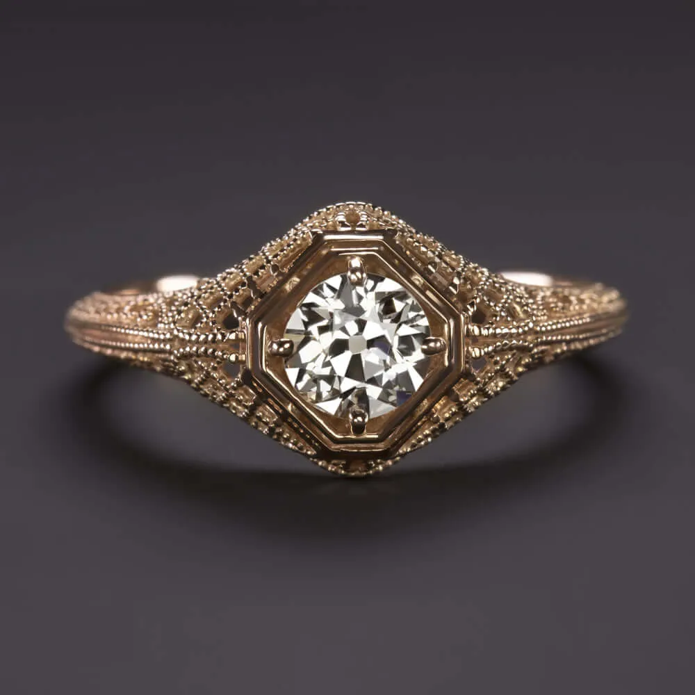 0.52ct I-J VS1 OLD EUROPEAN CUT DIAMOND ENGAGEMENT RING VINTAGE STYLE ROSE GOLD