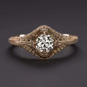 0.52ct I-J VS1 OLD EUROPEAN CUT DIAMOND ENGAGEMENT RING VINTAGE STYLE ROSE GOLD