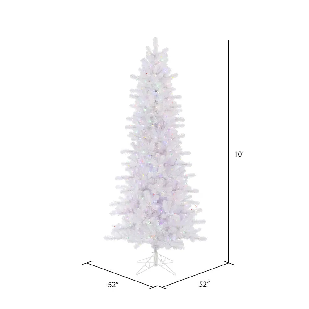 10' x 52" Crystal White Slim Artificial Christmas Tree Multi-Colored LED Lights