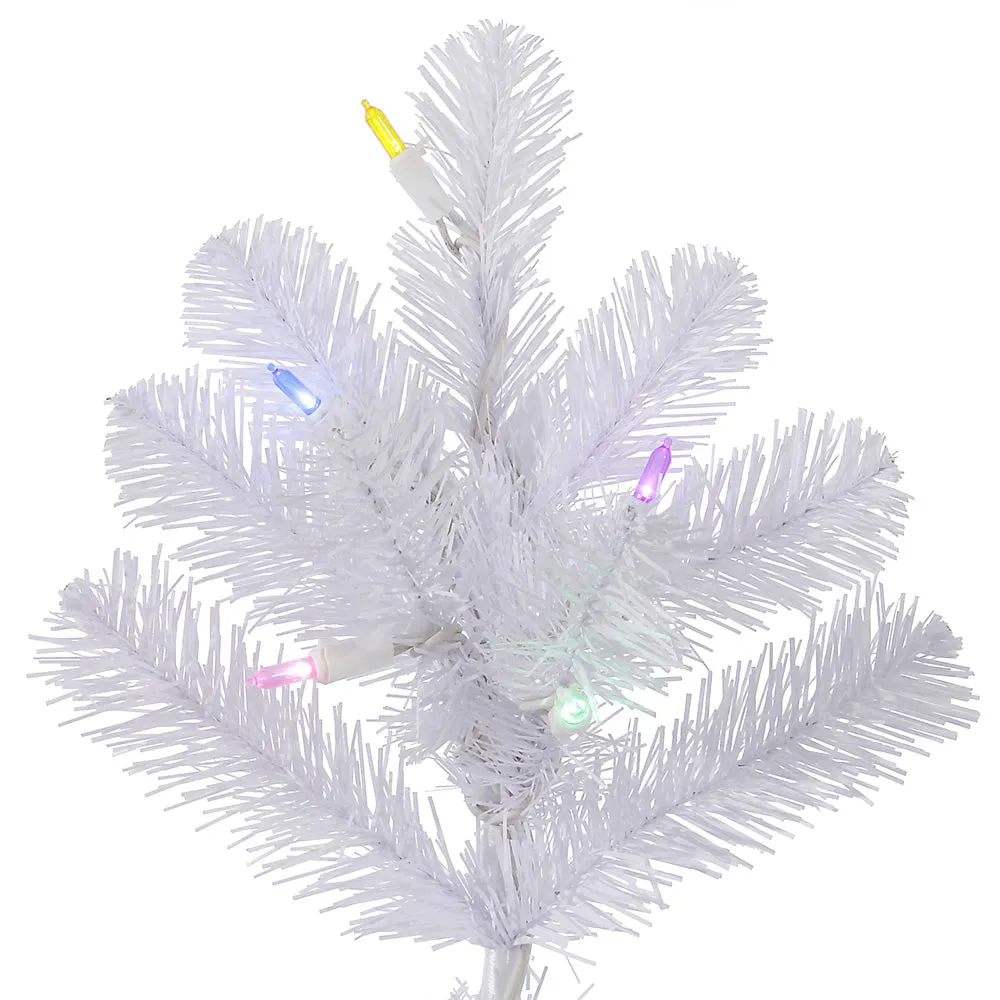10' x 52" Crystal White Slim Artificial Christmas Tree Multi-Colored LED Lights
