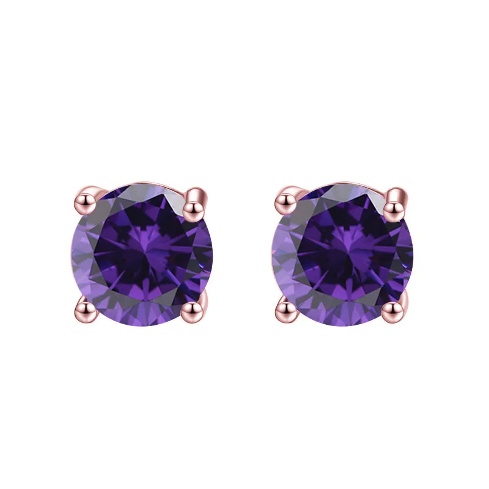 10k Rose Gold Plated 1 Carat Round Created Purple Amethyst Stud Earrings