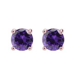 10k Rose Gold Plated 1 Carat Round Created Purple Amethyst Stud Earrings