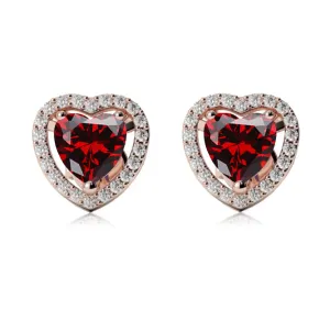 10k Rose Gold Plated 3 Ct Created Halo Heart Garnet Stud Earrings