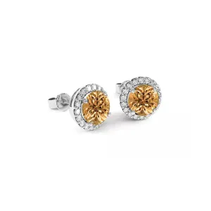 10k White Gold Plated 3 Ct Round Created Morganite Halo Stud Earrings
