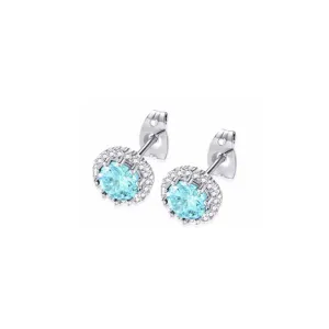 10k White Gold Plated 4 Ct Created Halo Round Aquamarine Stud Earrings