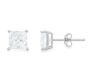 10k White Gold Plated Created White Sapphire 2Ct Princess Cut Stud Earrings