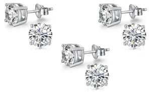 10k White Gold Plated Created White Sapphire 3Ct Round Pack of Three Stud Earrings