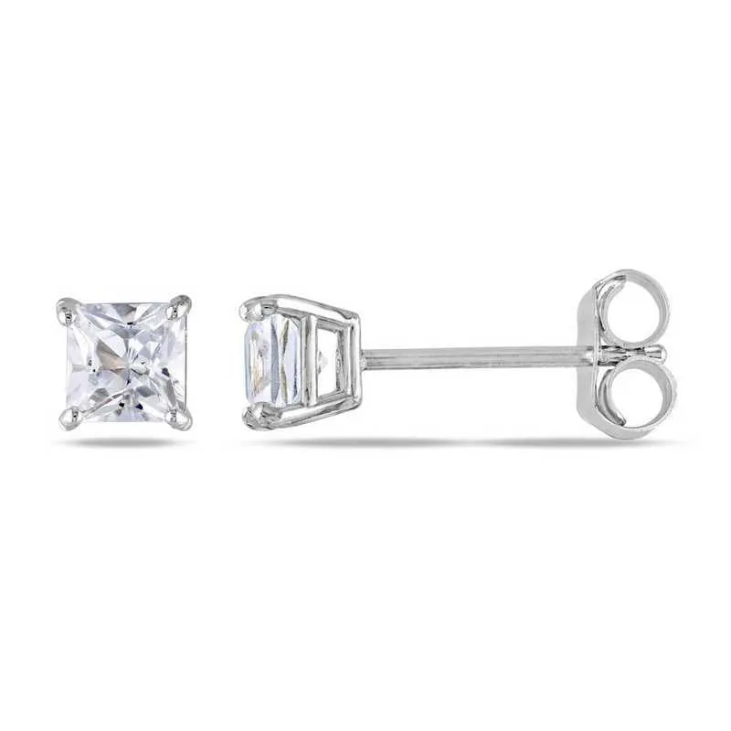 10k White Gold Plated Created White Sapphire 4Ct Square Cut Stud Earrings