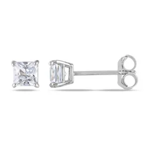 10k White Gold Plated Created White Sapphire 4Ct Square Cut Stud Earrings