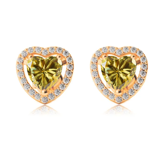 10k Yellow Gold Plated 1/2 Ct Created Halo Heart Yellow Sapphire Stud Earrings