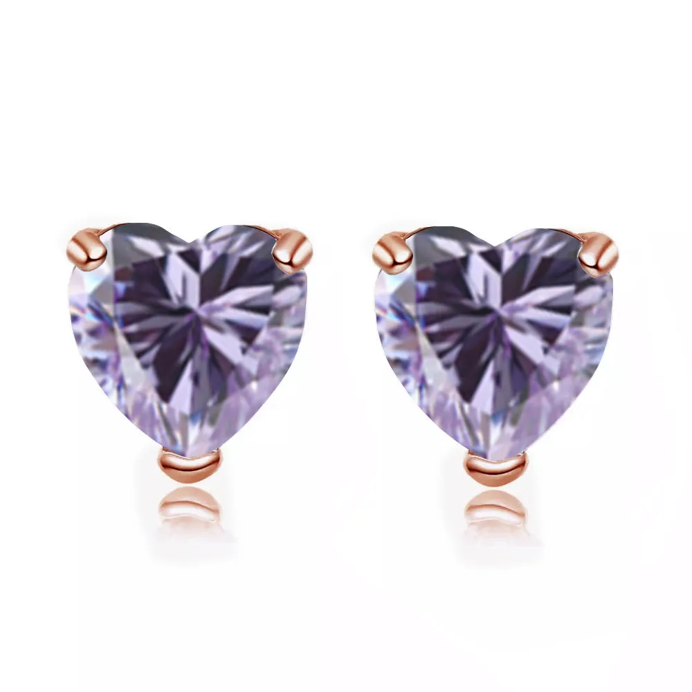 14k Rose Gold Plated 4 Carat Heart Created Tanzanite  Stud Earrings
