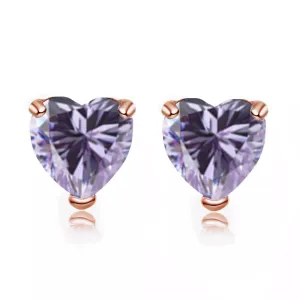 14k Rose Gold Plated 4 Carat Heart Created Tanzanite  Stud Earrings