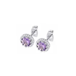 14k White Gold Plated 1 Ct Created Halo Round Amethyst Stud Earrings