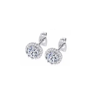 14k White Gold Plated 1 Ct Created Halo Round White Sapphire Stud Earrings