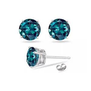 14k White Gold Plated 1 Ct Round Created Alexandrite Sapphire Stud Earrings