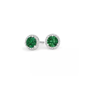 14k White Gold Plated 1 Ct Round Created Emerald Halo Stud Earrings