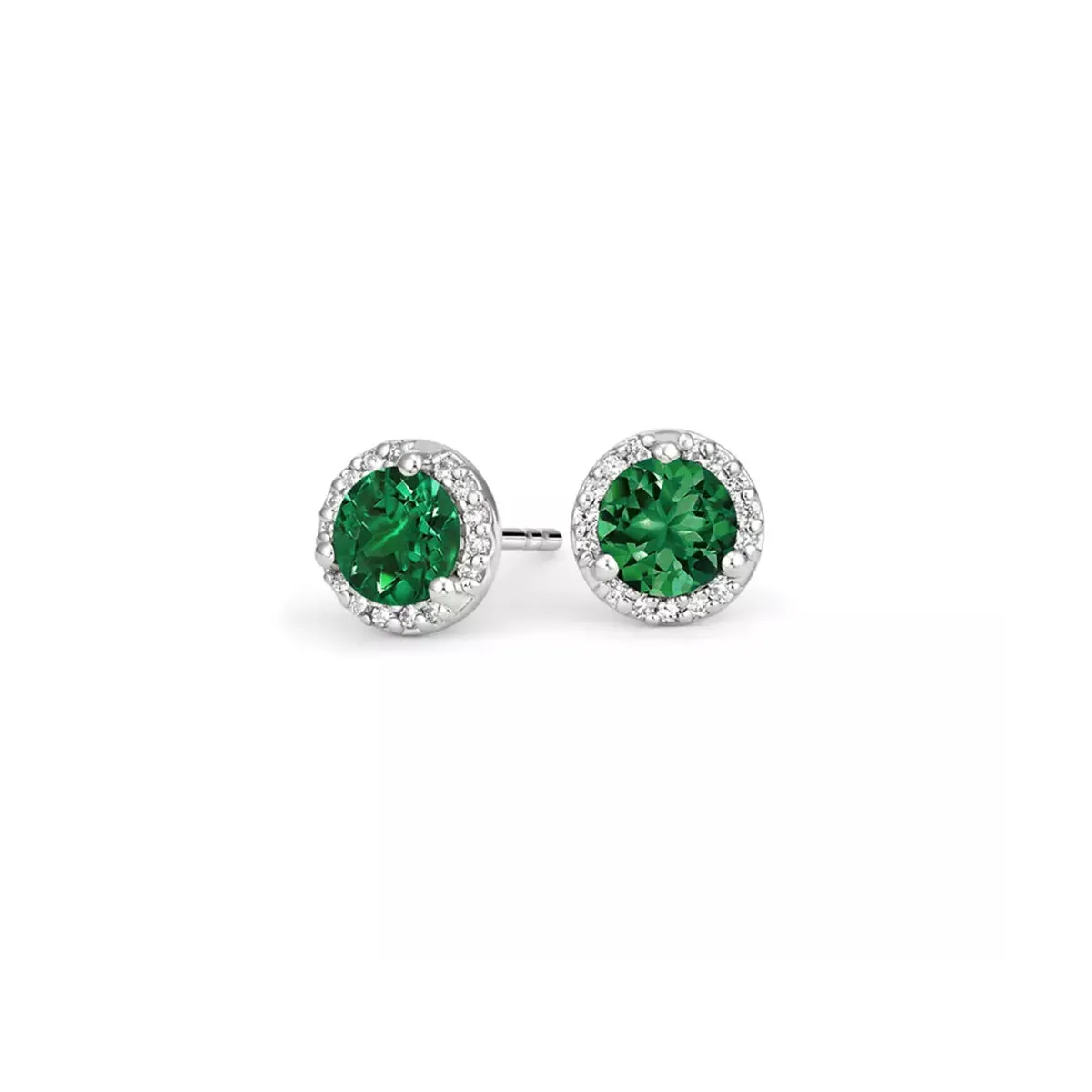 14k White Gold Plated 1 Ct Round Created Emerald Halo Stud Earrings