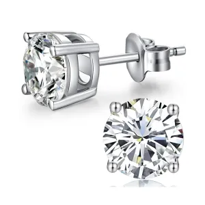 14k White Gold Plated 1 Ct Round Created White Sapphire Stud Earrings