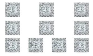 14k White Gold Plated 1Ct Princess Cut White Sapphire Set of Five Halo Stud Earrings