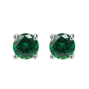 14k White Gold Plated 2 Ct Round Created Emerald Stud Earrings