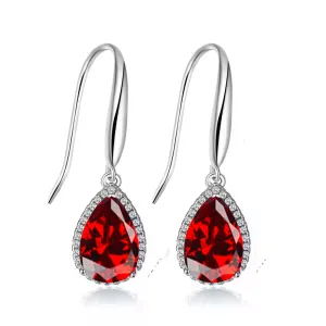 14k White Gold Plated 3 Ct Created Garnet Teardrop Earrings