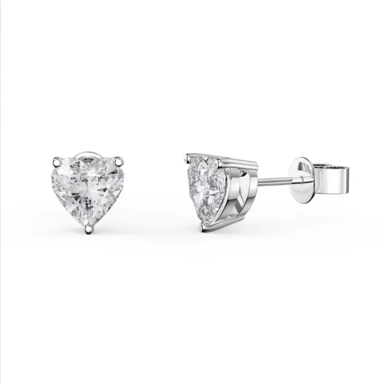 14k White Gold Plated 4 Carat Heart Created White Sapphire Stud Earrings
