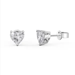 14k White Gold Plated 4 Carat Heart Created White Sapphire Stud Earrings