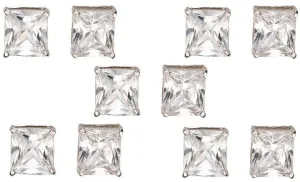 14k White Gold Plated 4Ct Square Cut White Sapphire Set Of Five Stud Earrings