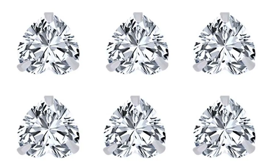 14k White Gold Plated 4mm 2Ct Heart White Sapphire Set Of Three Stud Earrings