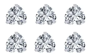 14k White Gold Plated 4mm 2Ct Heart White Sapphire Set Of Three Stud Earrings