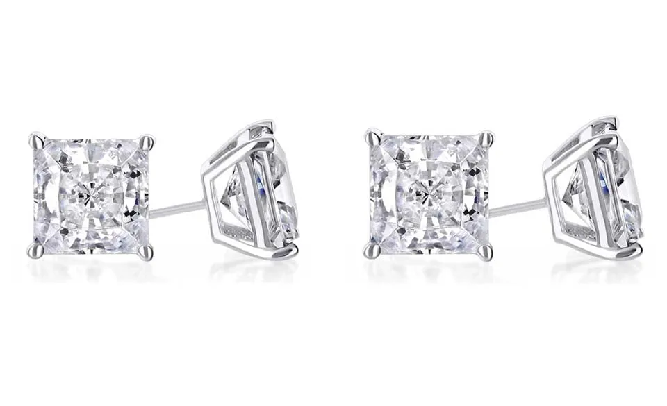 14k White Gold Plated 4mm 3Ct Princess Cut White Sapphire Set Of Two Stud Earrings