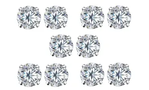 14k White Gold Plated 4mm 4Ct Round White Sapphire Set Of Five Stud Earrings