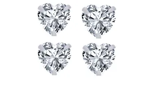 14k White Gold Plated 6mm 2Ct Heart White Sapphire Set Of Two Stud Earrings