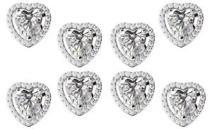 14k White Gold Plated 6mm 3Ct Heart White Sapphire Set of Four Halo Stud Earrings