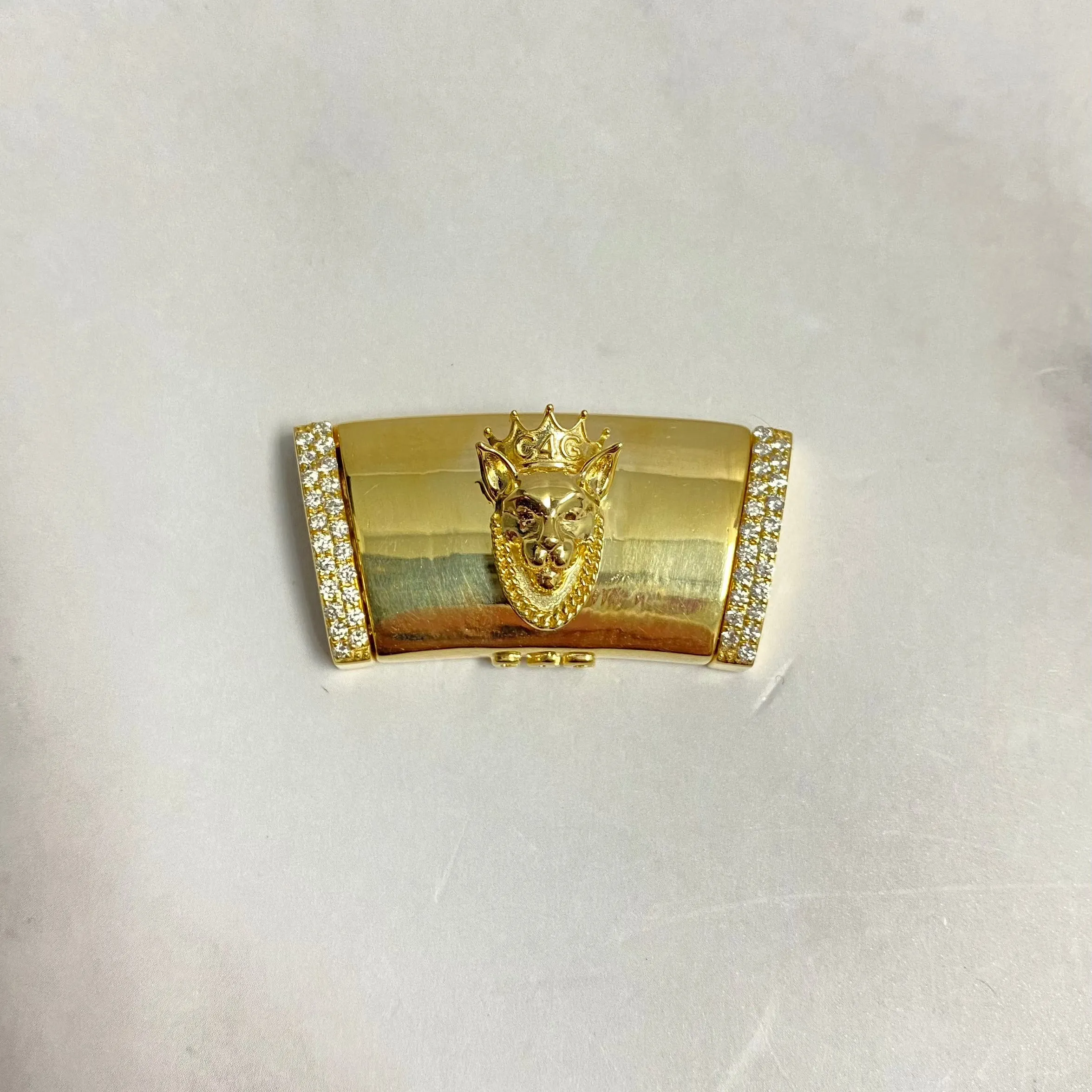 14K Yellow Gold Diamond On The Size Sleek Lock With Panther / 24.3gr / 17mm / 1.3in