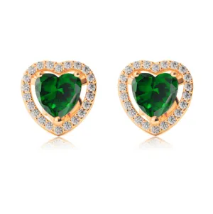 14k Yellow Gold Plated 1 Ct Created Halo Heart Emerald Stud Earrings
