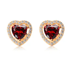 14k Yellow Gold Plated 1 Ct Created Halo Heart Garnet Stud Earrings