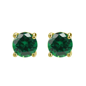 14k Yellow Gold Plated 1 Ct Round Created Emerald Stud Earrings