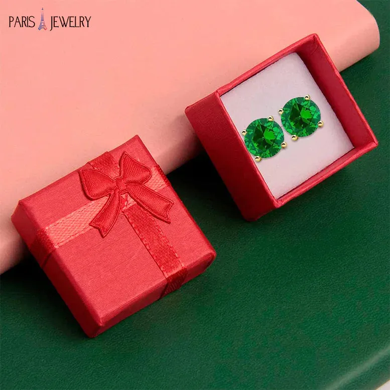 14k Yellow Gold Plated 1 Ct Round Created Emerald Stud Earrings