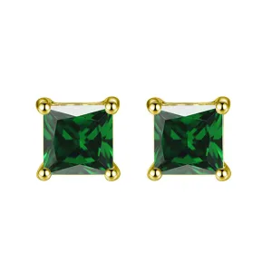 14k Yellow Gold Plated 1 Ct Square Created Emerald Stud Earrings