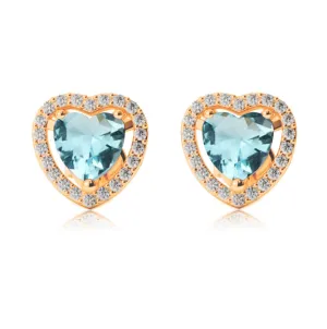 14k Yellow Gold Plated 2 Ct Created Halo Heart Aquamarine Stud Earrings