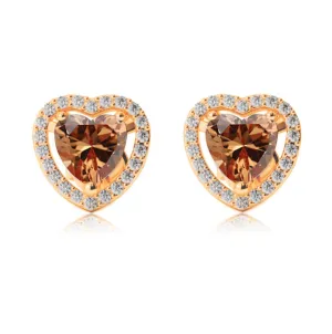 14k Yellow Gold Plated 3 Ct Created Halo Heart Citrine Stud Earrings