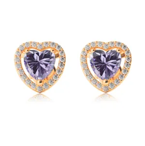 14k Yellow Gold Plated 3 Ct Created Halo Heart Tanzanite Stud Earrings