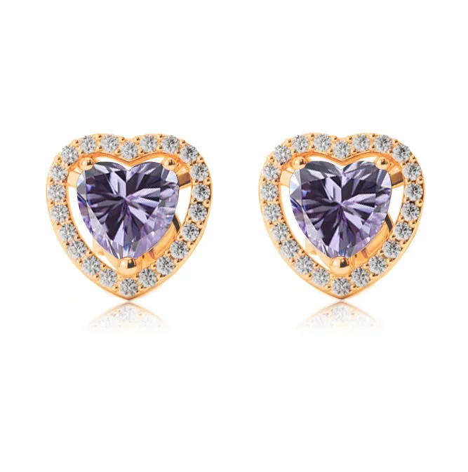 14k Yellow Gold Plated 3 Ct Created Halo Heart Tanzanite Stud Earrings
