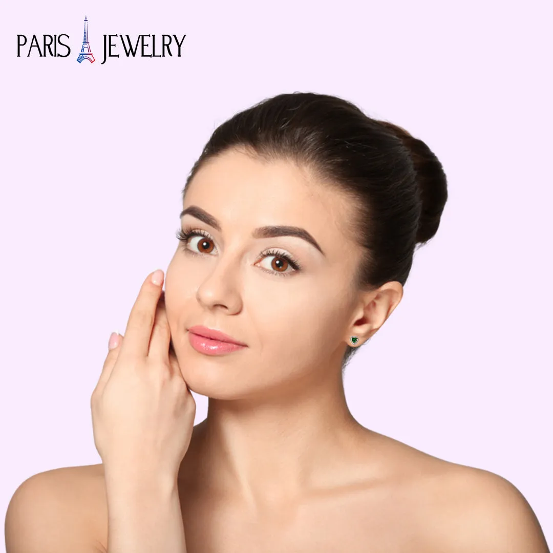 18k Rose Gold Plated 2 Ct Created Halo Heart Emerald Stud Earrings