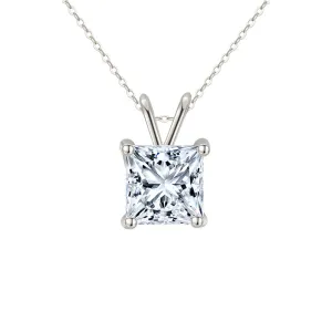 18K White Gold 3 Carat Created Cubic Zirconia Princess Stud Necklace Plated 18 inch