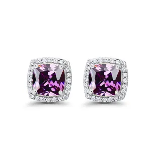 18k White Gold Plated 1 Ct Created Halo Princess Cut Tanzanite Stud Earrings