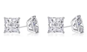 18k White Gold Plated 1/2Ct Princess Cut White Sapphire Set Of Two Stud Earrings