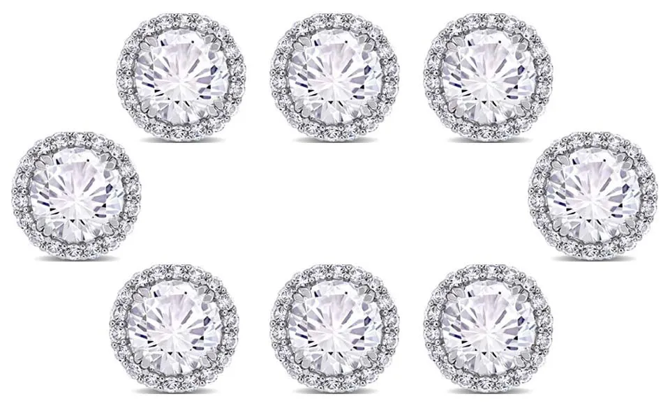 18k White Gold Plated 1/2Ct Round White Sapphire Set of Four Halo Stud Earrings
