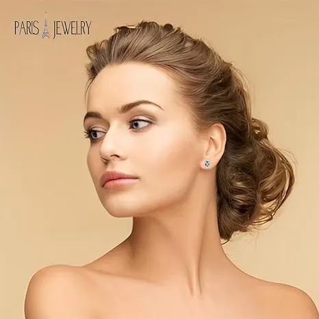 18k White Gold Plated 2 Ct Created Halo Princess Cut Aquamarine Stud Earrings